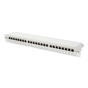 CAT 6 patch panel, shielded, 24-port RJ45,SA, 1U, rack mount, grey, 482x44x109 mm - Görsel 1